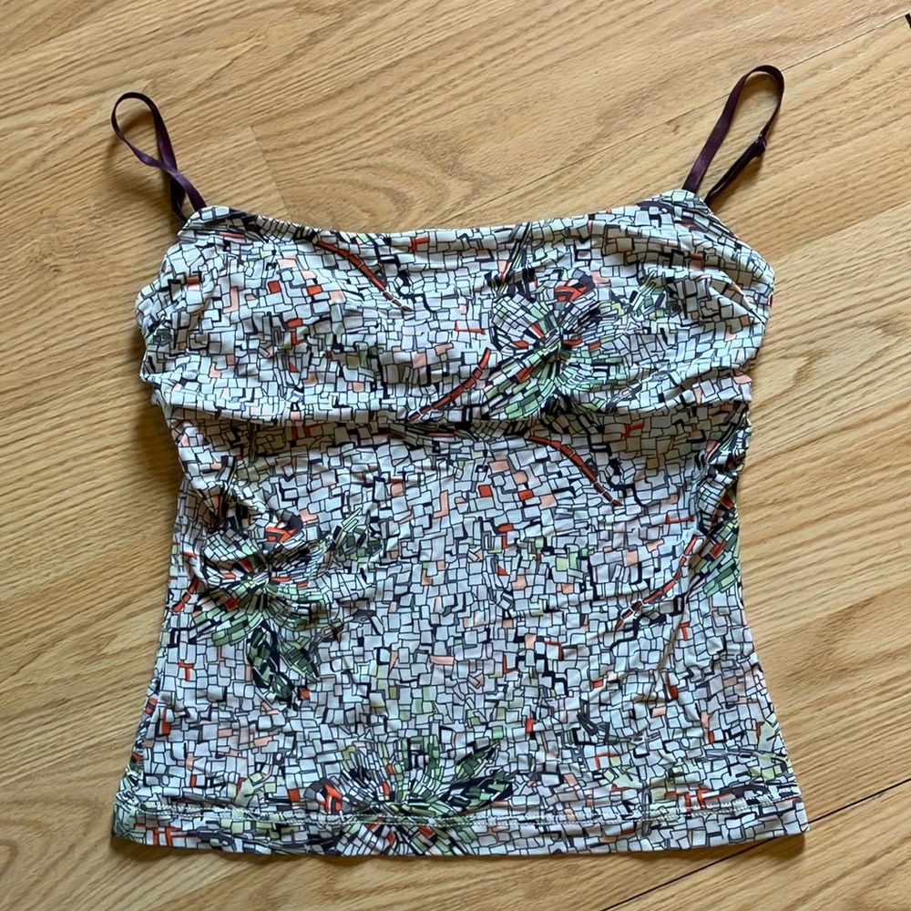 BCBGMaxAzria Ruched Blue and White Sleeveless Camisole